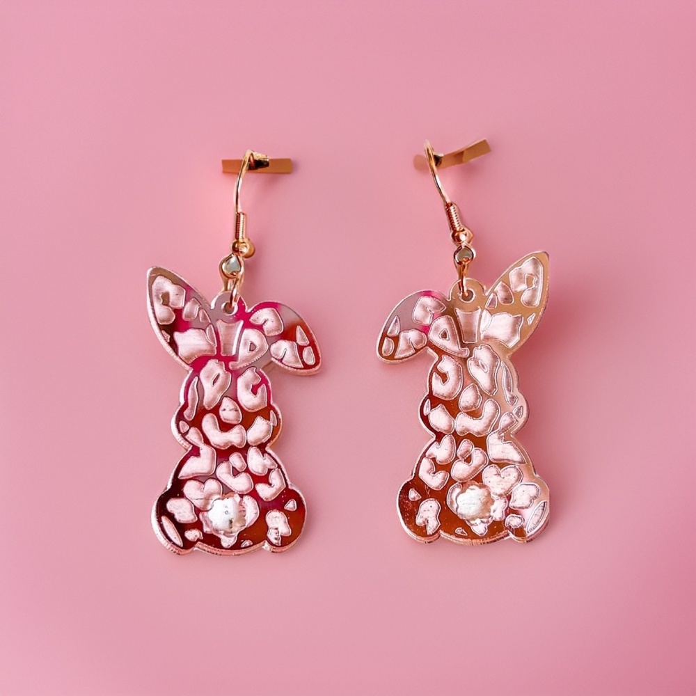 Easter Jewelry - Leopard Rose Gold Bunny Earrings